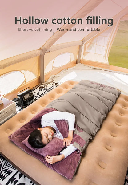 BISINNA Portable Camping Sleeping Bag Lightweight Short Velvet Cotton Winter Sleeping Bag With Pillow Outdoor Traveling Hiking