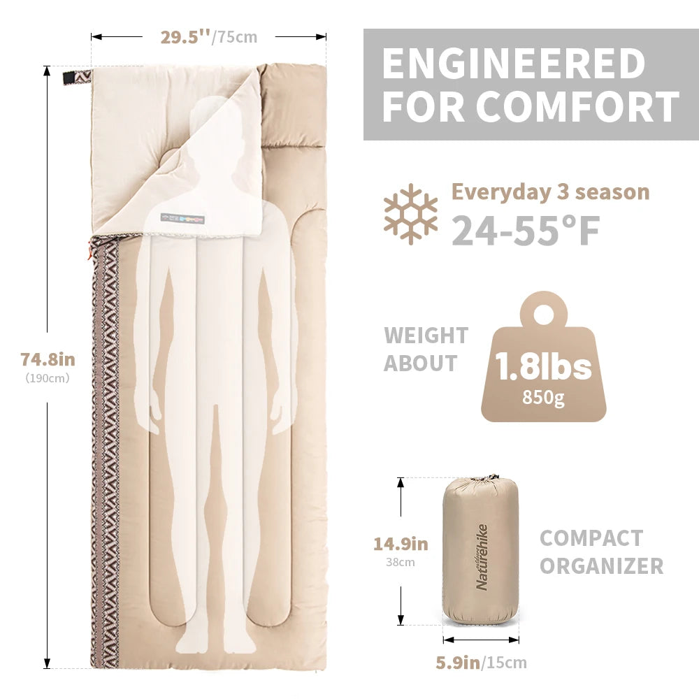 Naturehike L150 3 Season Sleeping Bags Ultralight Machine Washable Summer Sleeping Gear Outdoor Spliceable Camping Sleeping Bag