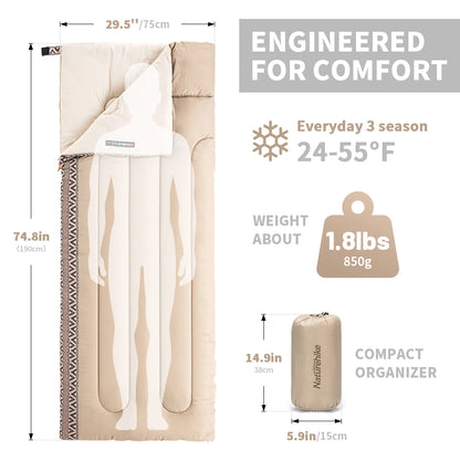 Naturehike L150 3 Season Sleeping Bags Ultralight Machine Washable Summer Sleeping Gear Outdoor Spliceable Camping Sleeping Bag