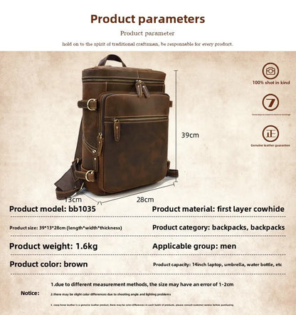 Large Leather Backpack Men Luxury Designer Laptop Bagpack for Man Backpack for School Bag Travel Backpack Bag Men's Daypack