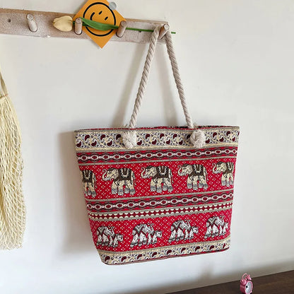 Women's Summer Beach Tote, Printed Canvas Shopping Bag