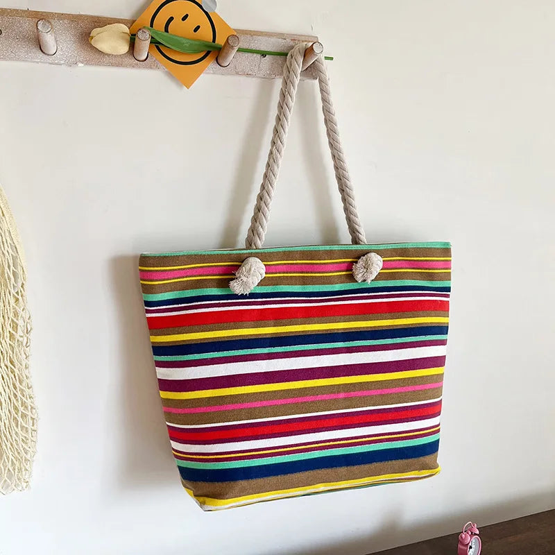 Women's Summer Beach Tote, Printed Canvas Shopping Bag