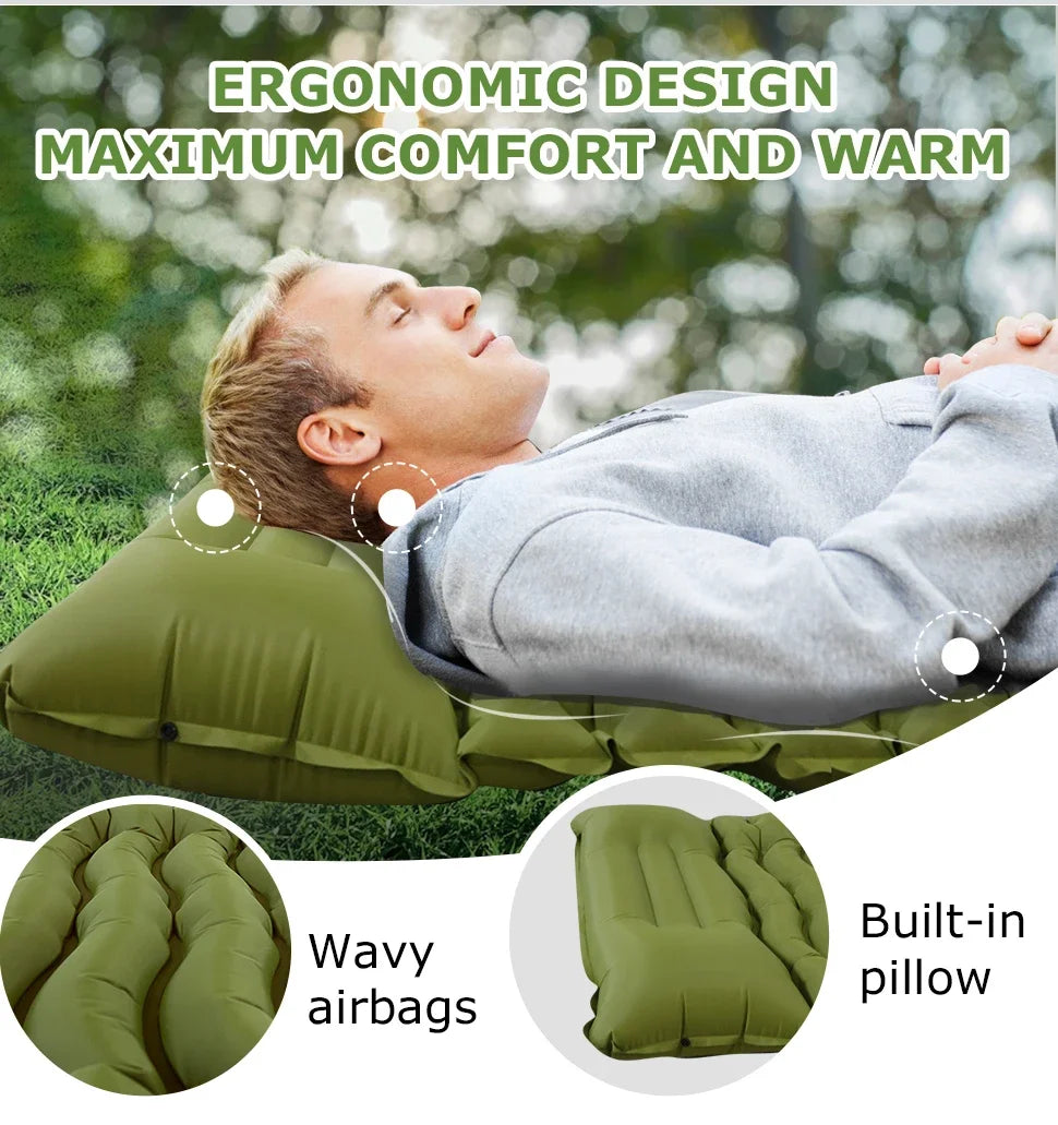 Outdoor camping air mattress Thickened ultra-light sleeping mattress Built-in pillows and pump air cushions for travel climbing