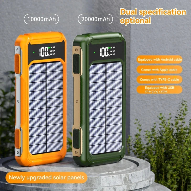 Xiaomi 200000mAh Large Capacity Solar Power Bank 4 in 1 Built in Cable Fastcharge Mobile Power Battery LED Light iPhone Samsung