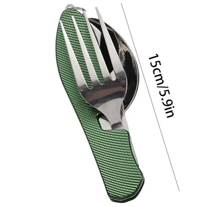 Stainless Steel Cutlery 4in1 Outdoor Picnic Tableware Foldable Knife Fork Spoon Bottle Opener Camping Folding Pocket Cutlery Set