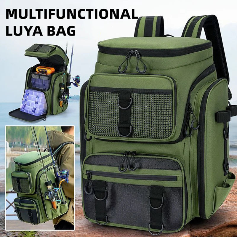 50L Fishing Bag with Rod Holders Chest Bag Fish Tackle Lure Organizer Storage Backpack Outdoor Camping Hiking Large Bagpack