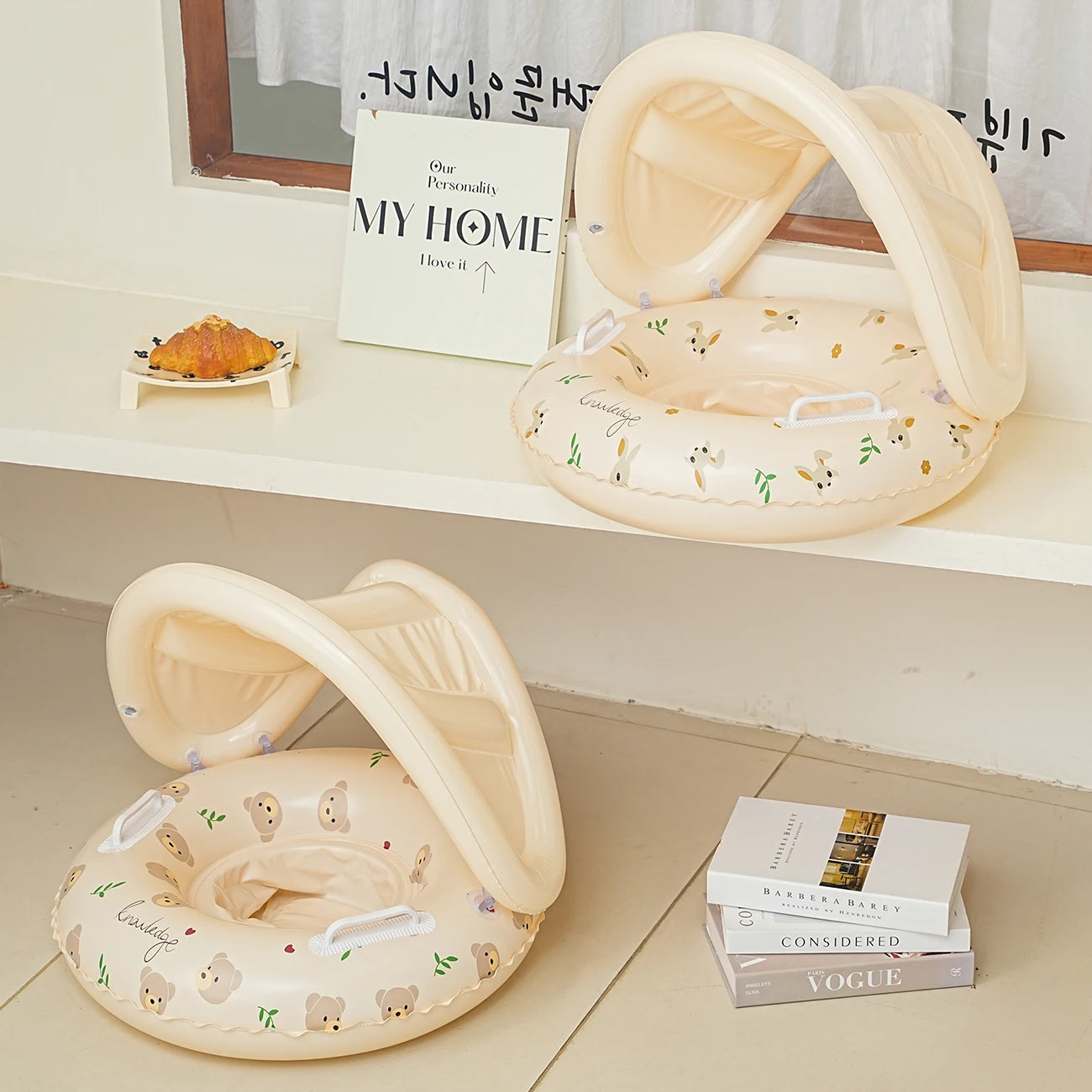 Bear & Rabbit Canopy Arm Float - Thickened Inflatable Pool Float for Summer, Beach & Pool Parties