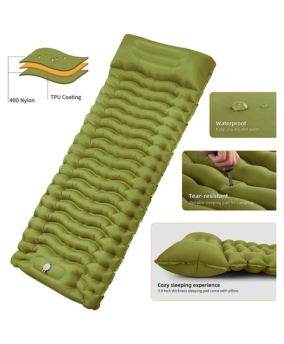Outdoor camping air mattress Thickened ultra-light sleeping mattress Built-in pillows and pump air cushions for travel climbing