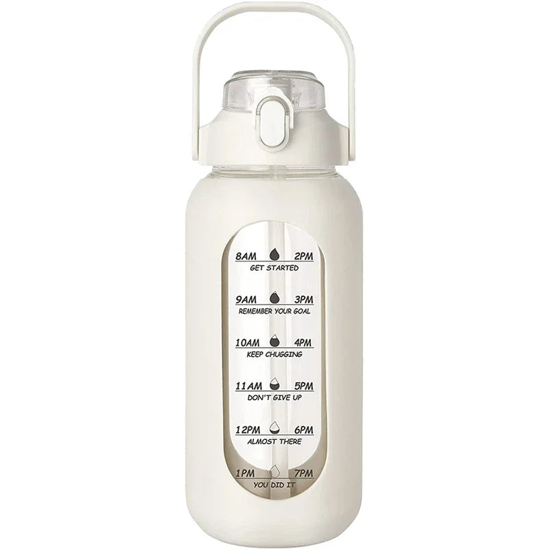 2024 New 946ml/1656ml/1892ml Glass Bottle With Silicone Straw Sleeve And Time Marker Camping Home Office Gym Glass Water Bottle