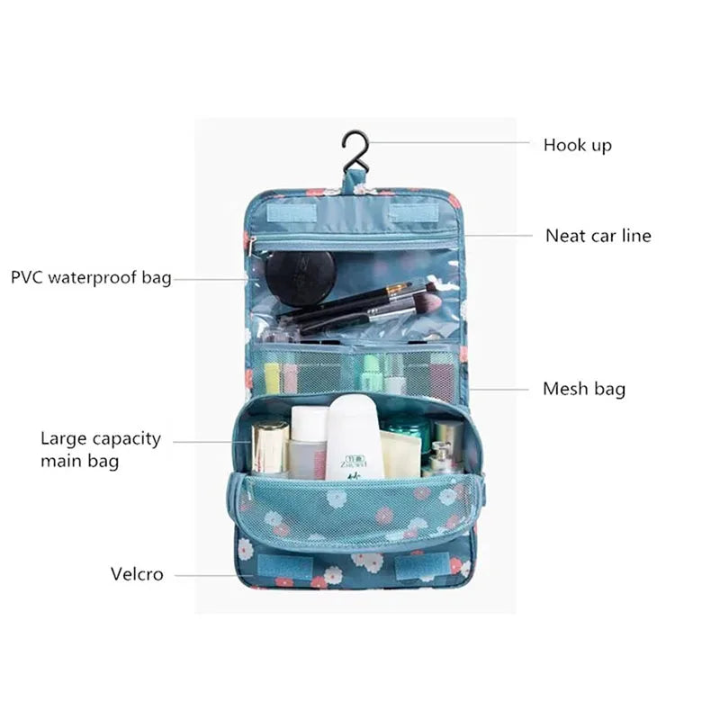 Polyester Hook Cosmetic Bag Women Makeup Bag High Capacity Toiletry Storage Pouch Travel Make Up Organizer Waterproof Beauty Bag