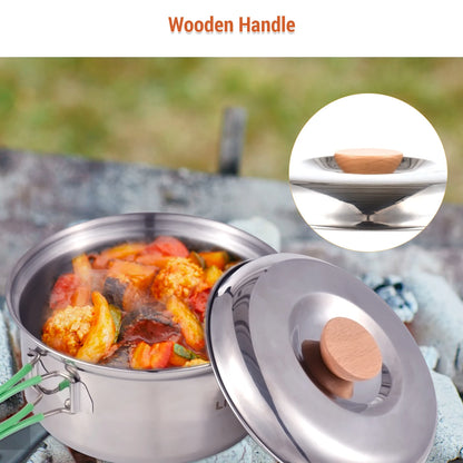 Collapsible Camping Cookware Stainless Steel for 1-2 People Cooking Pot Frying Pan Suitable for All Stove Types Lightweight