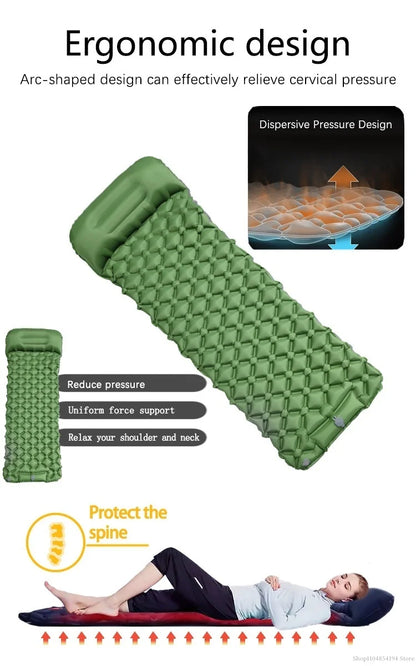 Outdoor inflatable mattress for camping, foot-activated moisture-proof sleeping pad, portable vehicle-mounted inflatable pad