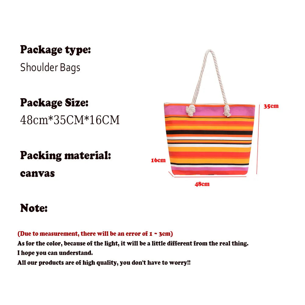 Women's Summer Beach Tote, Printed Canvas Shopping Bag