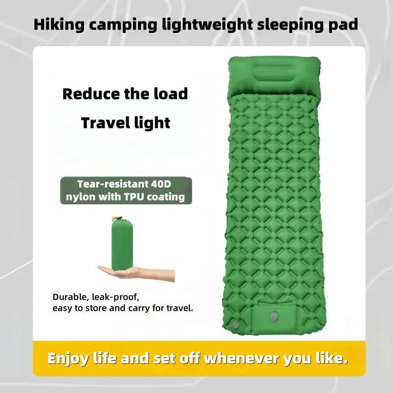 Outdoor inflatable mattress for camping, foot-activated moisture-proof sleeping pad, portable vehicle-mounted inflatable pad