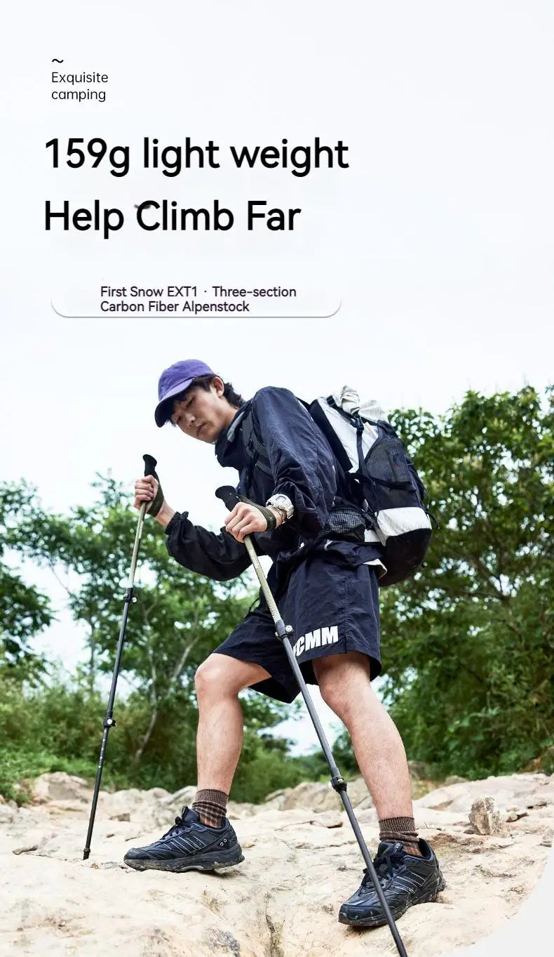 Naturehike 3-Section Trekking Pole 3K Carbon Fiber Ultralight Adjustable EVA Walking Stick Outdoor Hiking Telescopic Pole EXT1