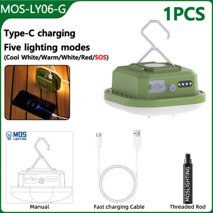 MOSLIGHTING 80W Camping Lantern Portable Flashlights Rechargeable Light IPX65 Waterproof with 4 Modes Dimmable Hanging Tent Lamp