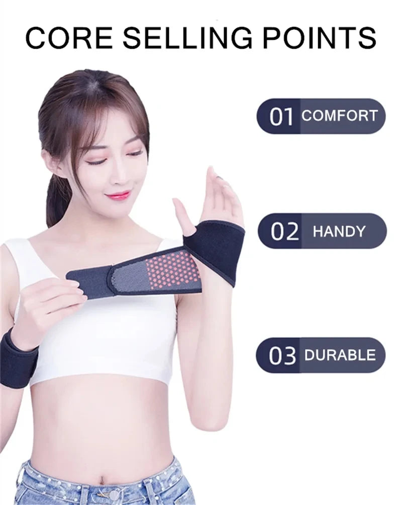 Self-Heating Wrist Band, Magnetic Therapy Support Brace Wrap, Heated Compression Belt