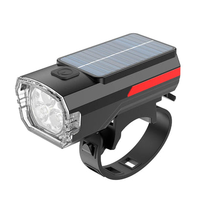Solar Charging Bicycle Front Light, Wide-Angle 3 LED Headlight MTB Road Bike Flashlight Easy to Install