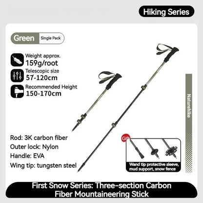 Naturehike 3-Section Trekking Pole 3K Carbon Fiber Ultralight Adjustable EVA Walking Stick Outdoor Hiking Telescopic Pole EXT1