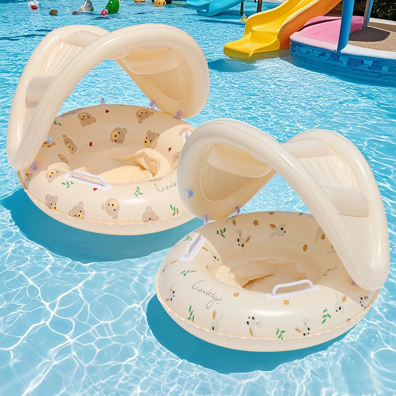 Bear & Rabbit Canopy Arm Float - Thickened Inflatable Pool Float for Summer, Beach & Pool Parties