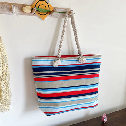 Women's Summer Beach Tote, Printed Canvas Shopping Bag