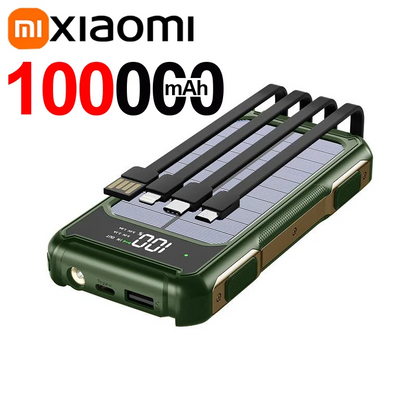 Xiaomi 200000mAh Large Capacity Solar Power Bank 4 in 1 Built in Cable Fastcharge Mobile Power Battery LED Light iPhone Samsung