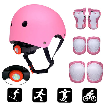 Kids 7 in 1, Helmet and Pads Set, Adjustable, Knee Pads Elbow Pads Wrist Guards for Scooter, Skateboard, Roller Skating, Cycling