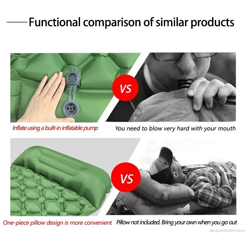 Outdoor inflatable mattress for camping, foot-activated moisture-proof sleeping pad, portable vehicle-mounted inflatable pad
