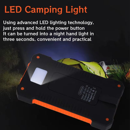 200000mAh Large Capacity Solar Power Bank Portable W/ Lanyard Compass External Battery Outdoor Charging Powerbank For Xiaomi