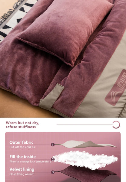 BISINNA Portable Camping Sleeping Bag Lightweight Short Velvet Cotton Winter Sleeping Bag With Pillow Outdoor Traveling Hiking