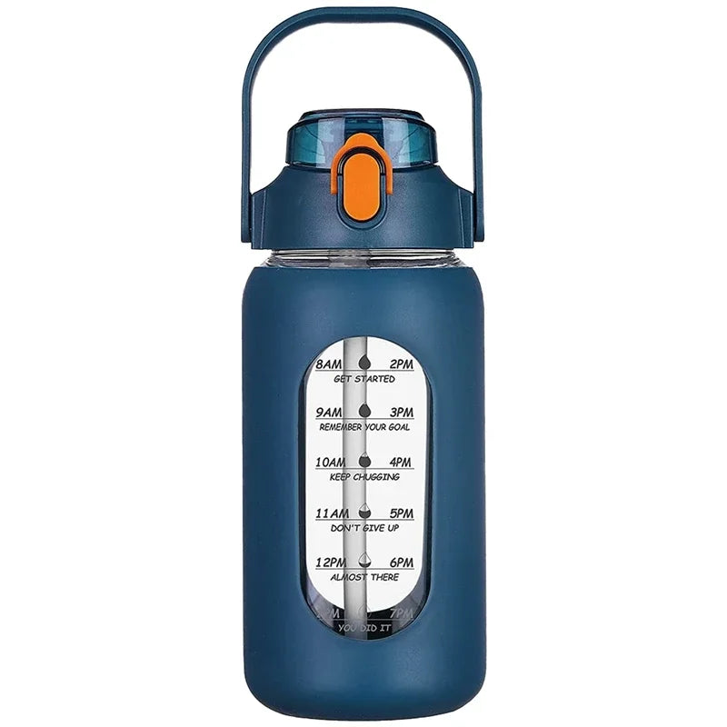 2024 New 946ml/1656ml/1892ml Glass Bottle With Silicone Straw Sleeve And Time Marker Camping Home Office Gym Glass Water Bottle