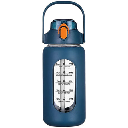 2024 New 946ml/1656ml/1892ml Glass Bottle With Silicone Straw Sleeve And Time Marker Camping Home Office Gym Glass Water Bottle