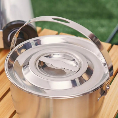 Stainless Steel Outdoor Camping Pot with Handle and Lid 17-26cm Hanging Camping Cookware Durable Multifunctional