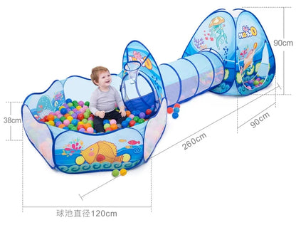 Small Children Foldable Tent with Tunnel and Balls Pit, Baby Play House
