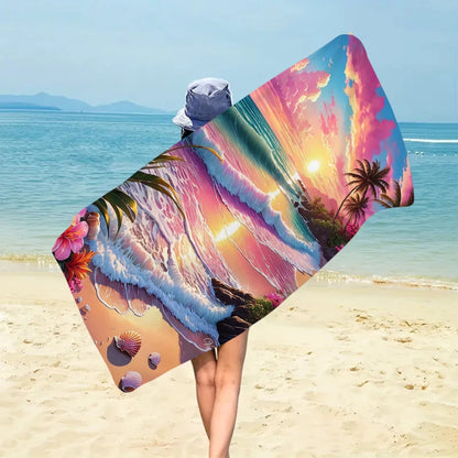 Beach Tropical Printed Design Towel, Quick Drying Absorbent