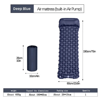 Outdoor inflatable mattress for camping, foot-activated moisture-proof sleeping pad, portable vehicle-mounted inflatable pad