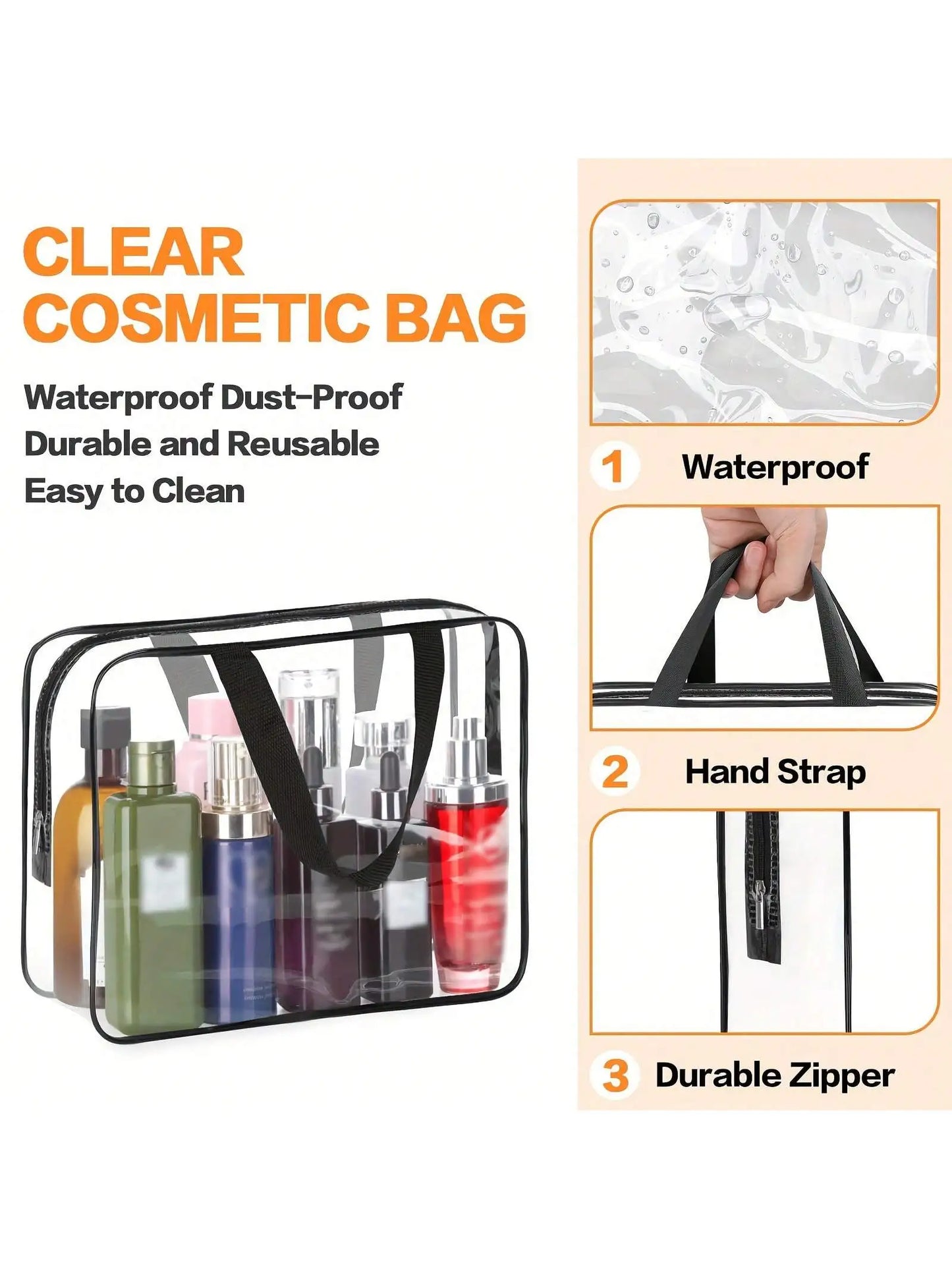 Large Clear Makeup Cosmetic Wash Organizer Bag, Clear Plastic Tote Bag, Waterproof Transparent Clear Handbag Purse