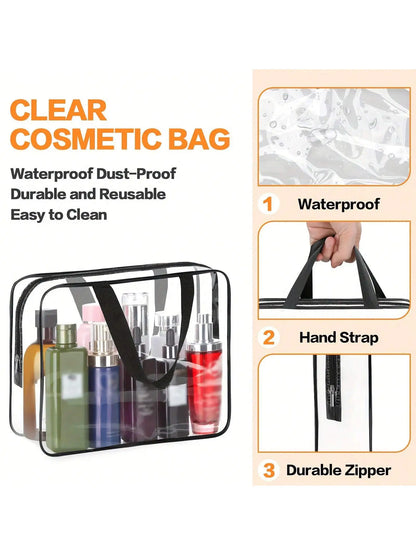 Large Clear Makeup Cosmetic Wash Organizer Bag, Clear Plastic Tote Bag, Waterproof Transparent Clear Handbag Purse