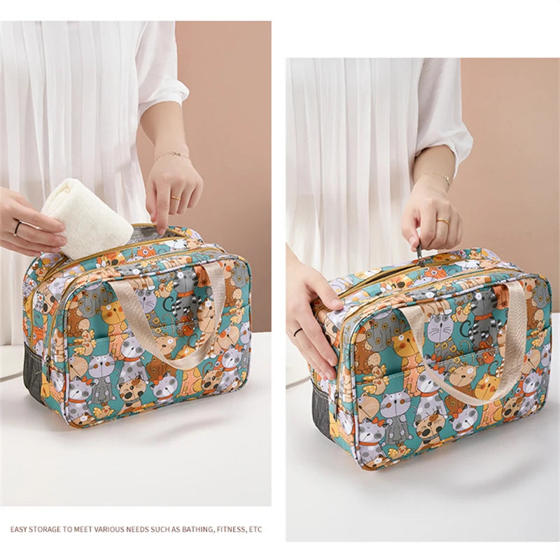 Wet-Dry Separation Cosmetic Bag Large Capacity Cartoon Makeup Case Portable Toiletry Kit Storage Bath Bag Travel Essentials