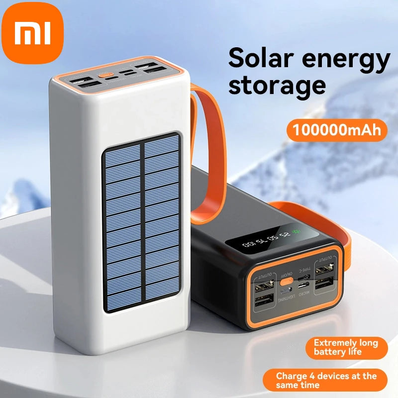 Xiaomi 100000mAh Solar Panel Power Bank Fast charging Comes with Four Wire External Battery Pack with Flashlight For Outdoors ﻿
