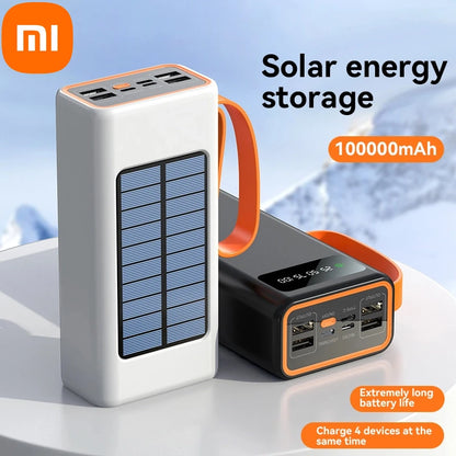 Xiaomi 100000mAh Solar Panel Power Bank Fast charging Comes with Four Wire External Battery Pack with Flashlight For Outdoors ﻿