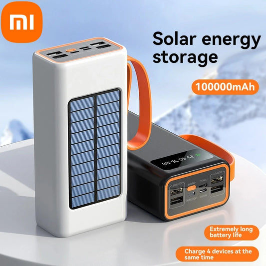 Xiaomi 100000mAh Solar Panel Power Bank Fast charging Comes with Four Wire External Battery Pack with Flashlight For Outdoors ﻿