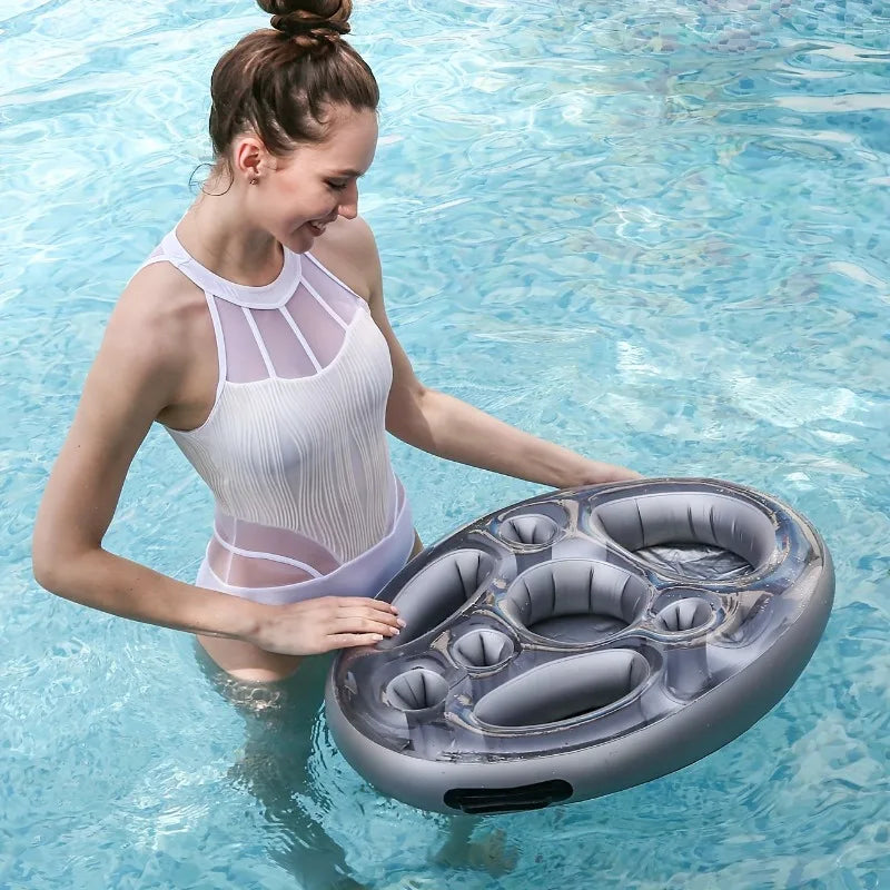 Inflatable Ice Bar Swimming Ring, Floating Drink Tray, with Multiple Cup Holders, Perfect for Pool Parties & Summer Gatherings