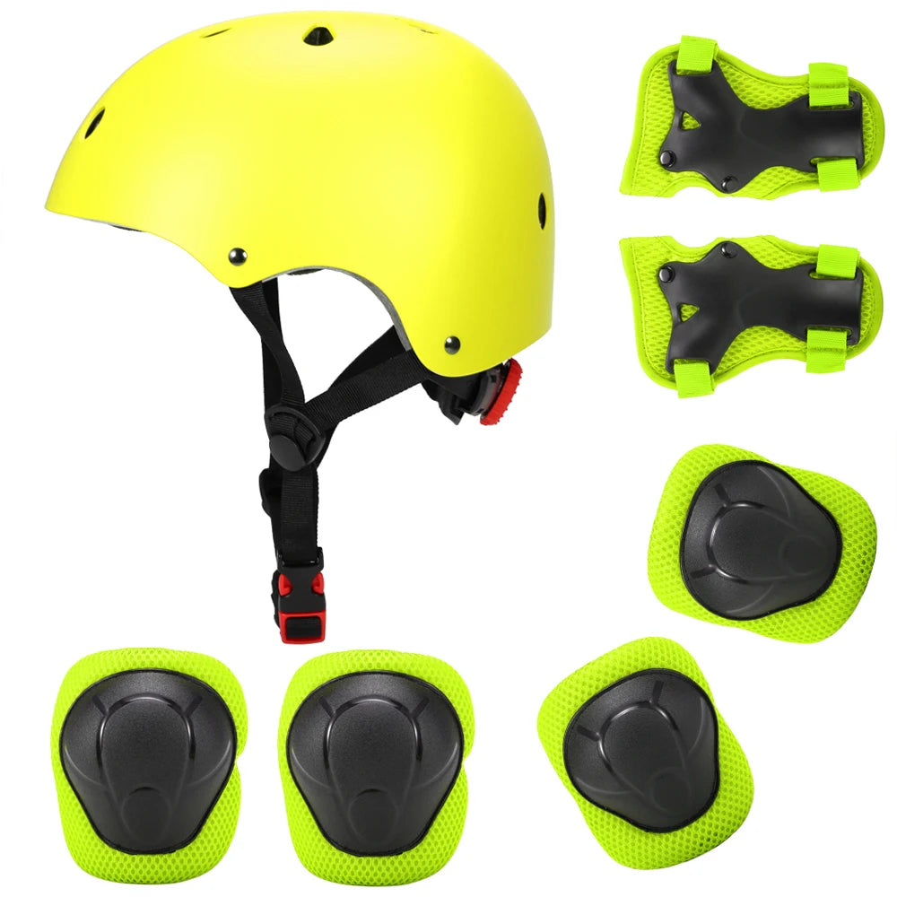Kids 7 in 1, Helmet and Pads Set, Adjustable, Knee Pads Elbow Pads Wrist Guards for Scooter, Skateboard, Roller Skating, Cycling
