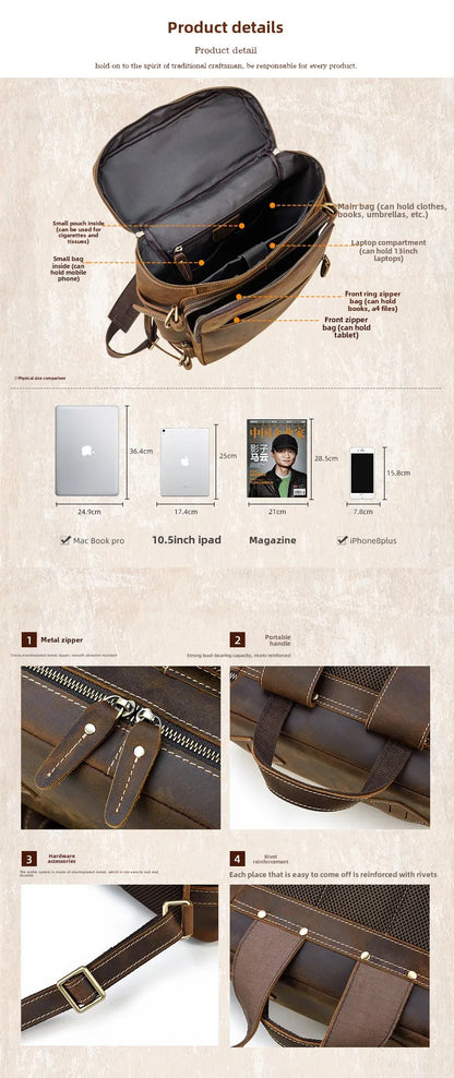 Large Leather Backpack Men Luxury Designer Laptop Bagpack for Man Backpack for School Bag Travel Backpack Bag Men's Daypack