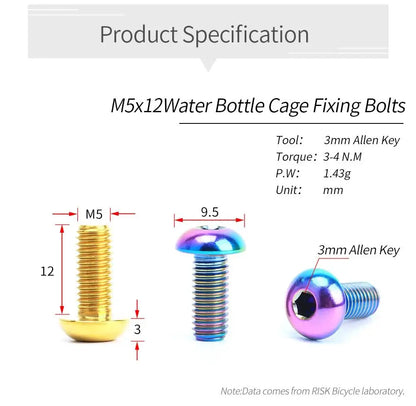M5x12mm Titanium Alloy Bike Bottle Holder Screw Bicycle Water Bottle Cage Bolts Mountain Road Bike Accessories
