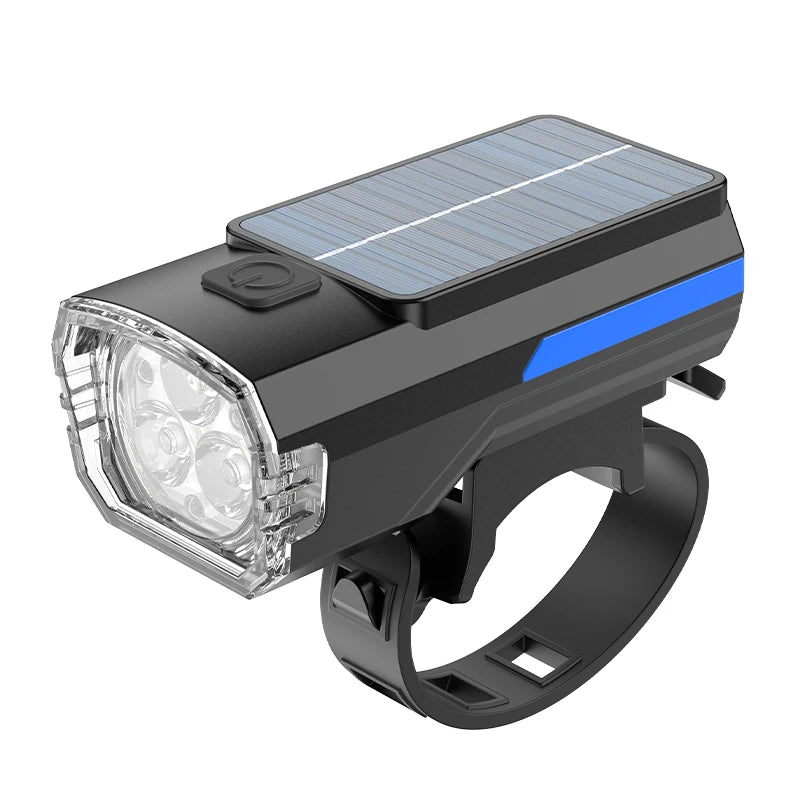Solar Charging Bicycle Front Light, Wide-Angle 3 LED Headlight MTB Road Bike Flashlight Easy to Install