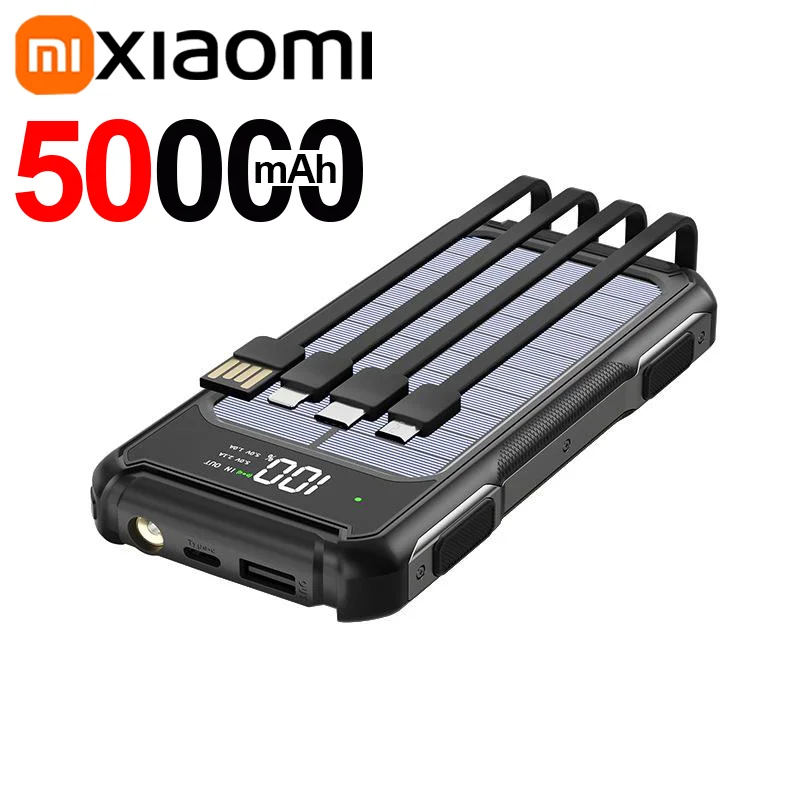 Xiaomi 200000mAh Large Capacity Solar Power Bank 4 in 1 Built in Cable Fastcharge Mobile Power Battery LED Light iPhone Samsung