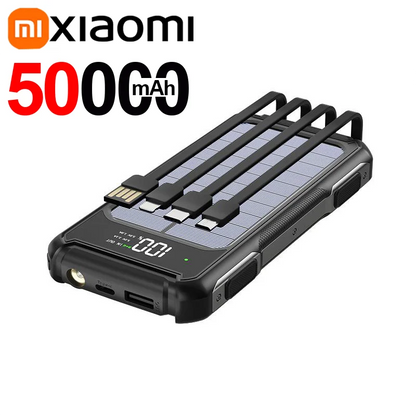Xiaomi 200000mAh Large Capacity Solar Power Bank 4 in 1 Built in Cable Fastcharge Mobile Power Battery LED Light iPhone Samsung