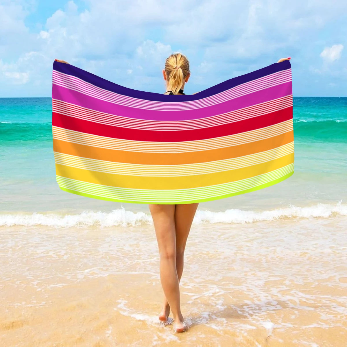Fashionable Colorful Striped Beach Towel, Quick Drying Absorbent